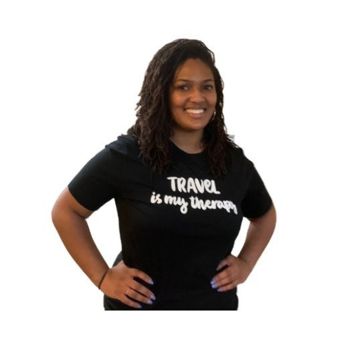 girl wear travel is my therapy t-shirt